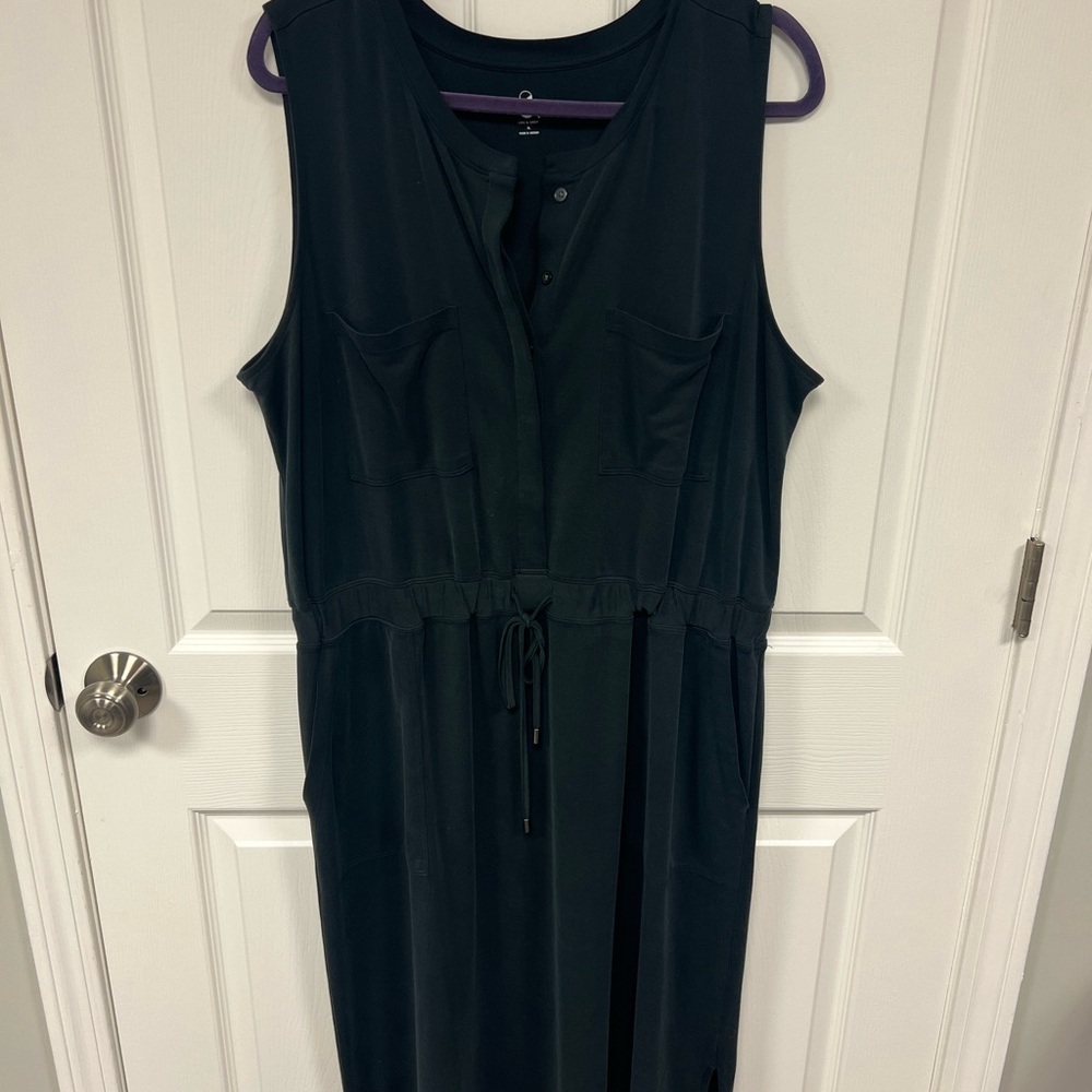 Lou & Grey Blue Sleeveless sandwashed midi pocket shirt dress